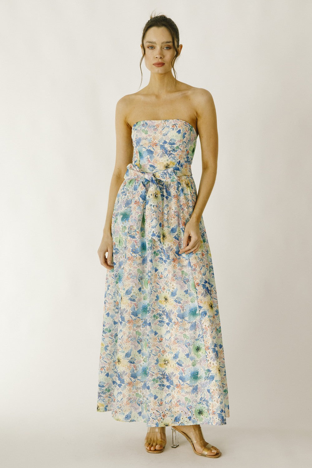 Multi Floral Large Eyelet Maxi Dress  PinkBlush