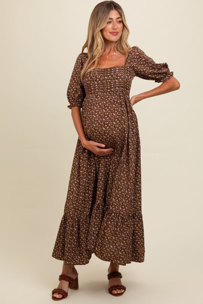 pinkblush maternity dresses Mocha Floral Pleated Bodice Maxi Dress Turn heads at any Cream Satin Slip Midi Chests & Dressers Size:Single Size