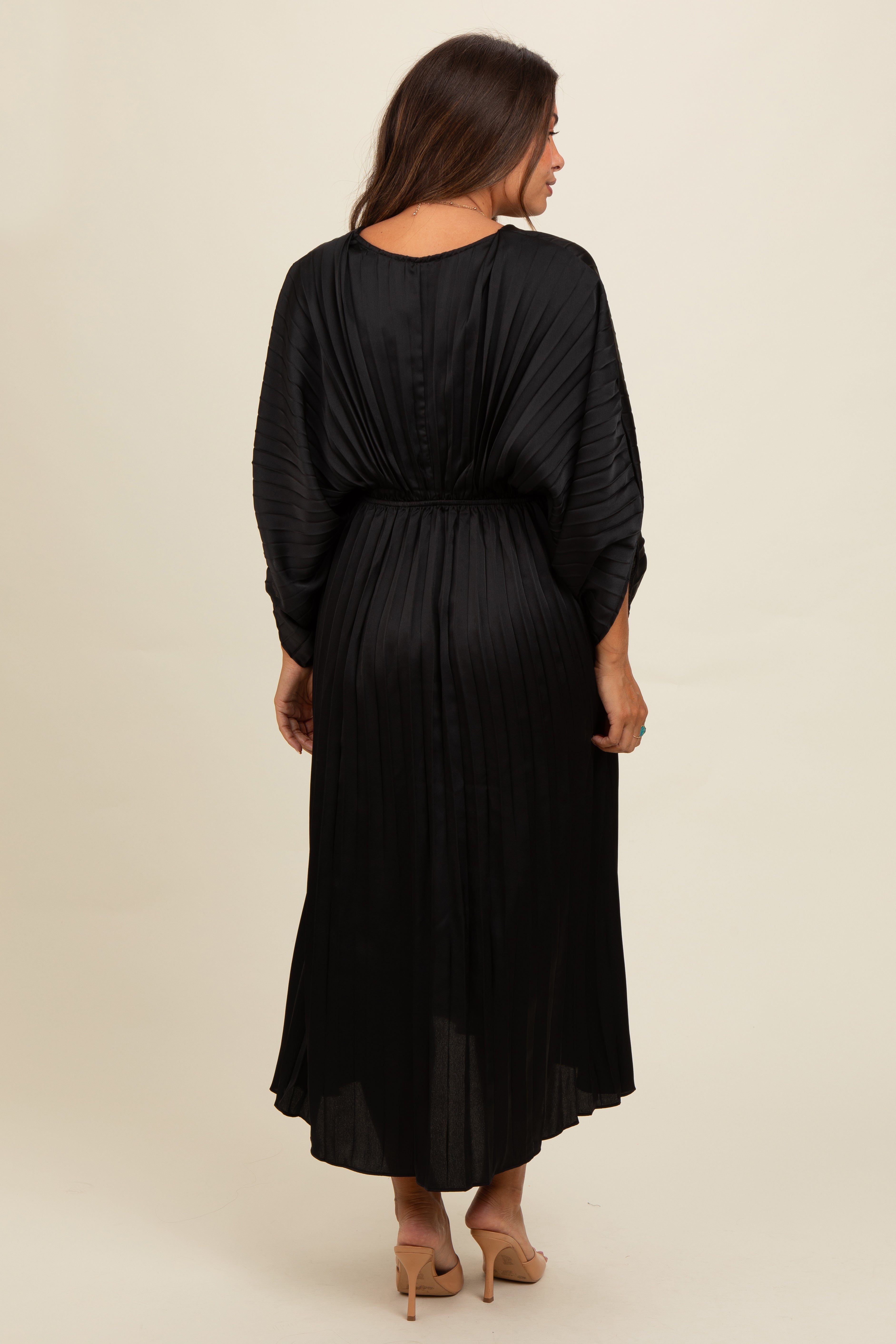 black pleated long dress Satin V-Neck Maternity Maxi style:12053588 Jovani 09009 Red High The high Size:8