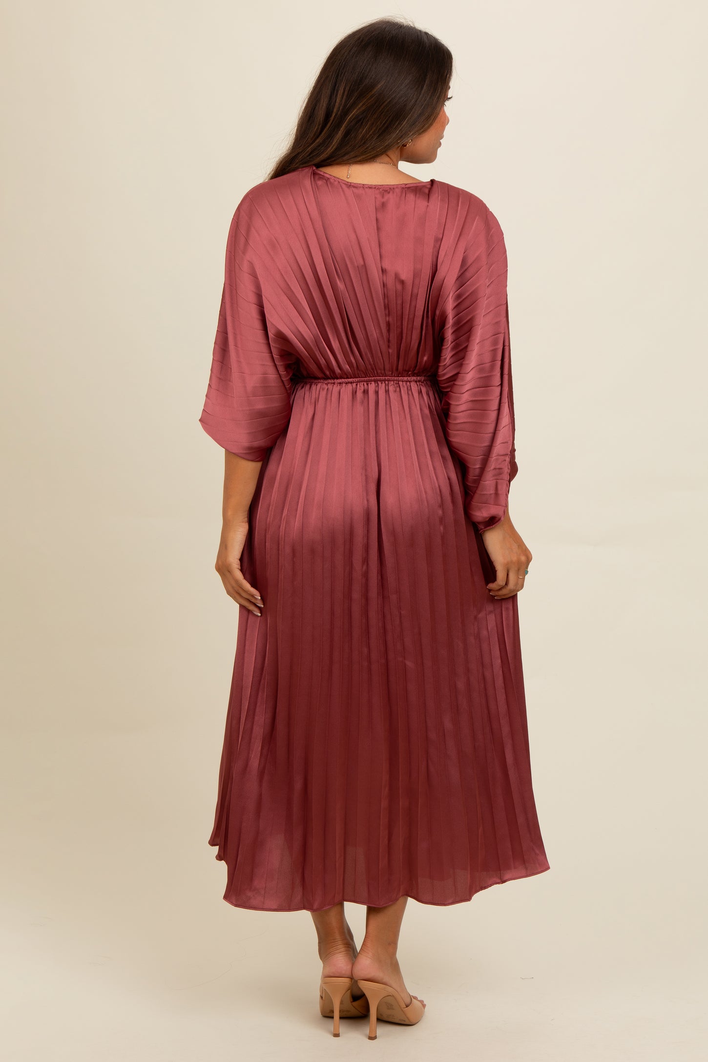 maternity elegant v-neck stitching mesh gown pink dress Light Pink Deep V-Neck Button Down Maxi Dress Medium