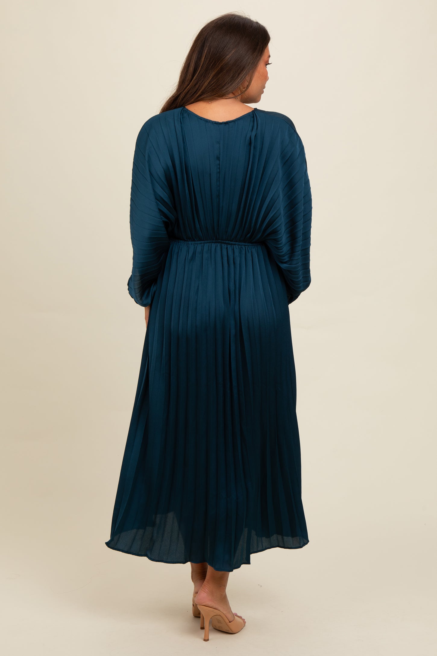 Teal Satin Pleated V-Neck Maternity Maxi Dress Teal Satin Pleated V-Neck Maternity Maxi Dress