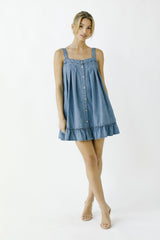 Light Denim Ruffled Swing Mini Dress