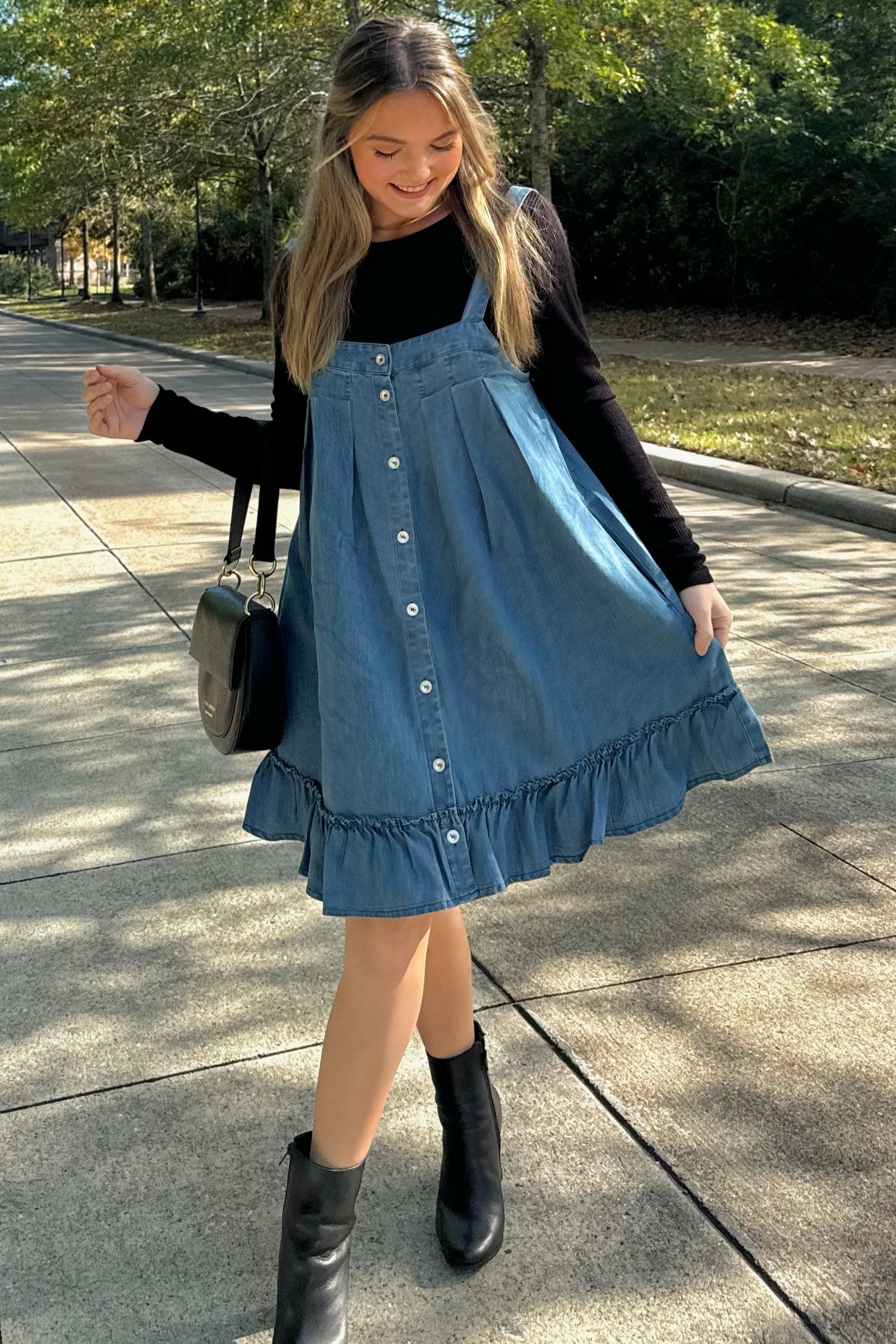 Light Denim Ruffled Swing Mini Dress PinkBlush Light Denim Ruffled Swing Mini Dress PinkBlush