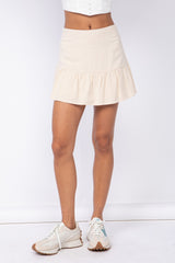 Beige High Waist Tiered Flare Skirt