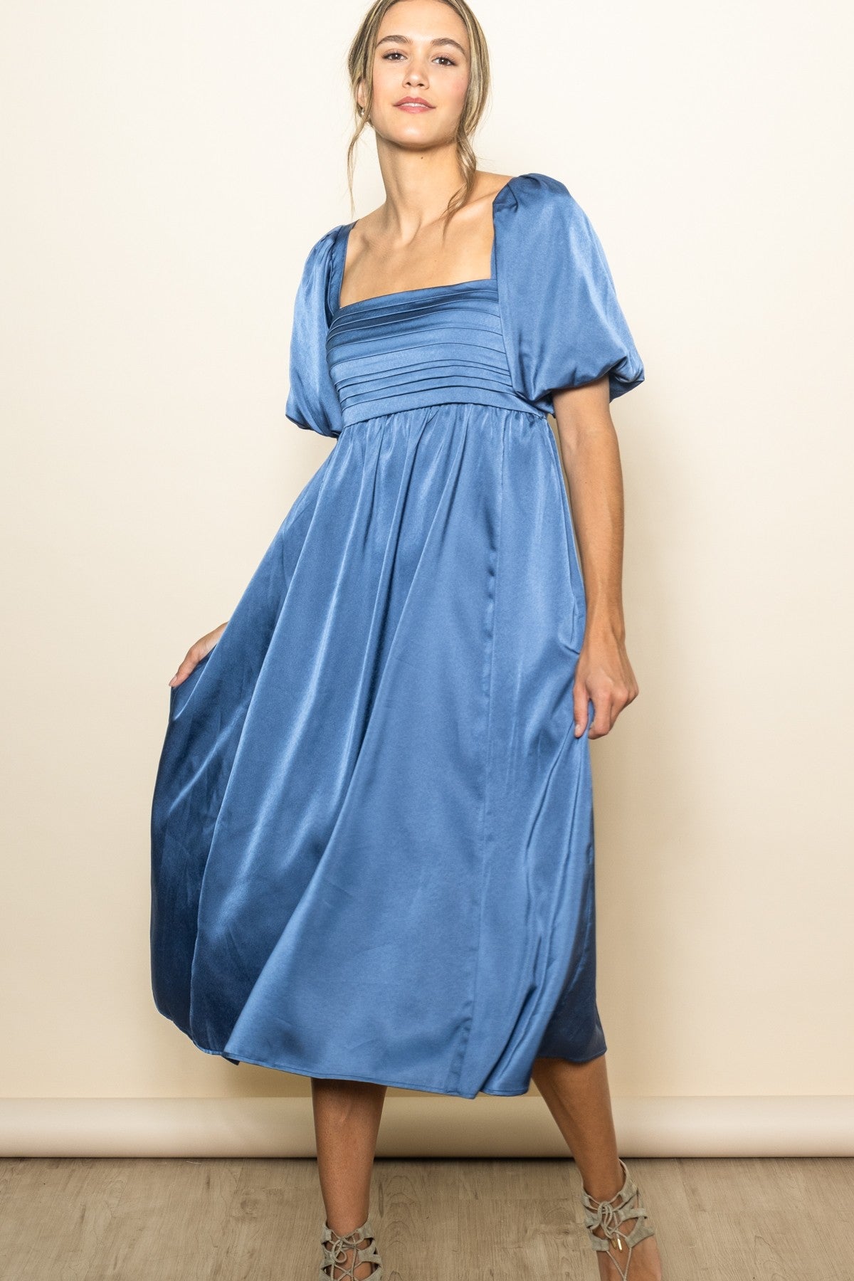 knee length dresses for ladies Lucinda Twist Back Midi Dress Blue