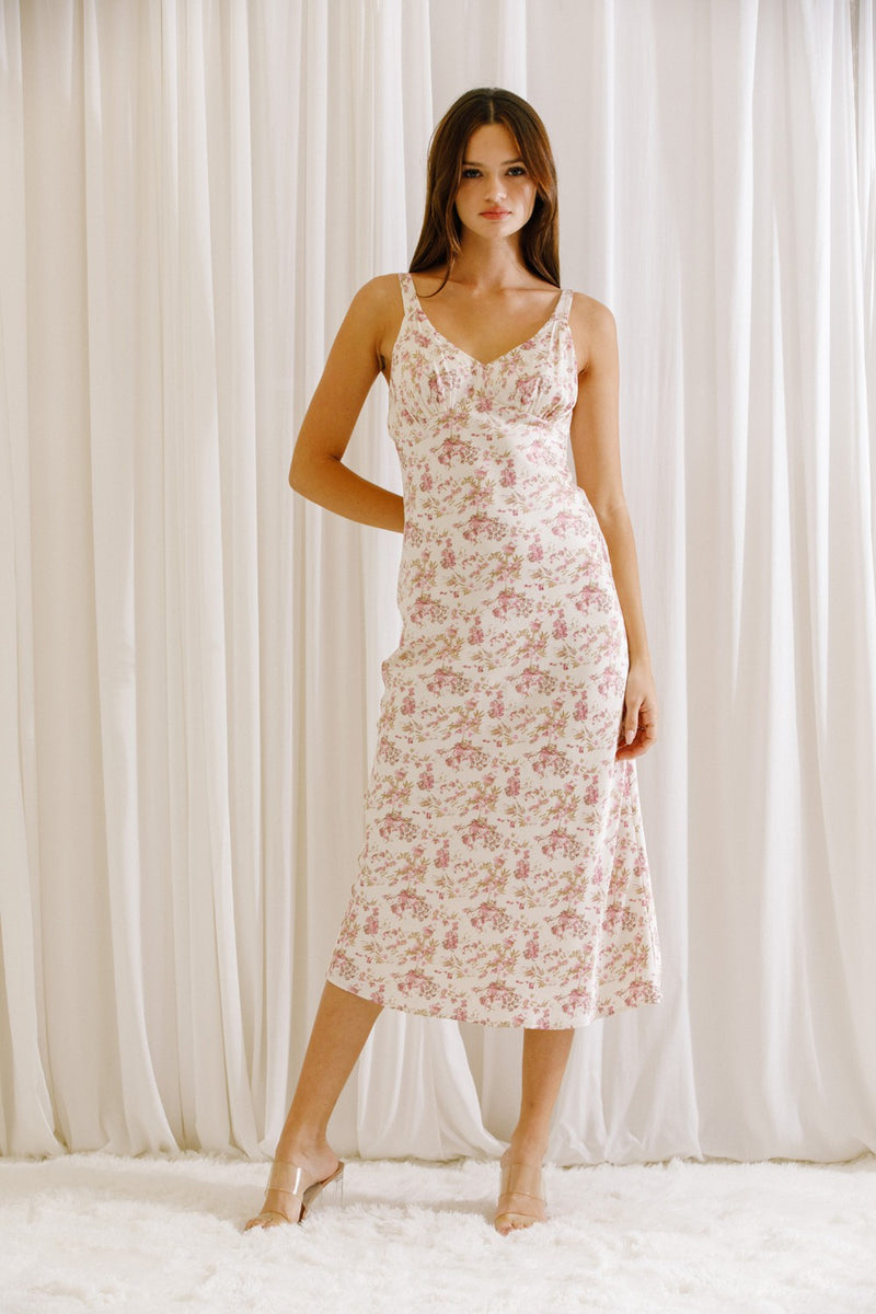 floral print bodycon midi dress Cream Floral Romantic Print Bodycon Midi Dress – PinkBlush