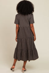Black Gingham Tiered Midi Dress