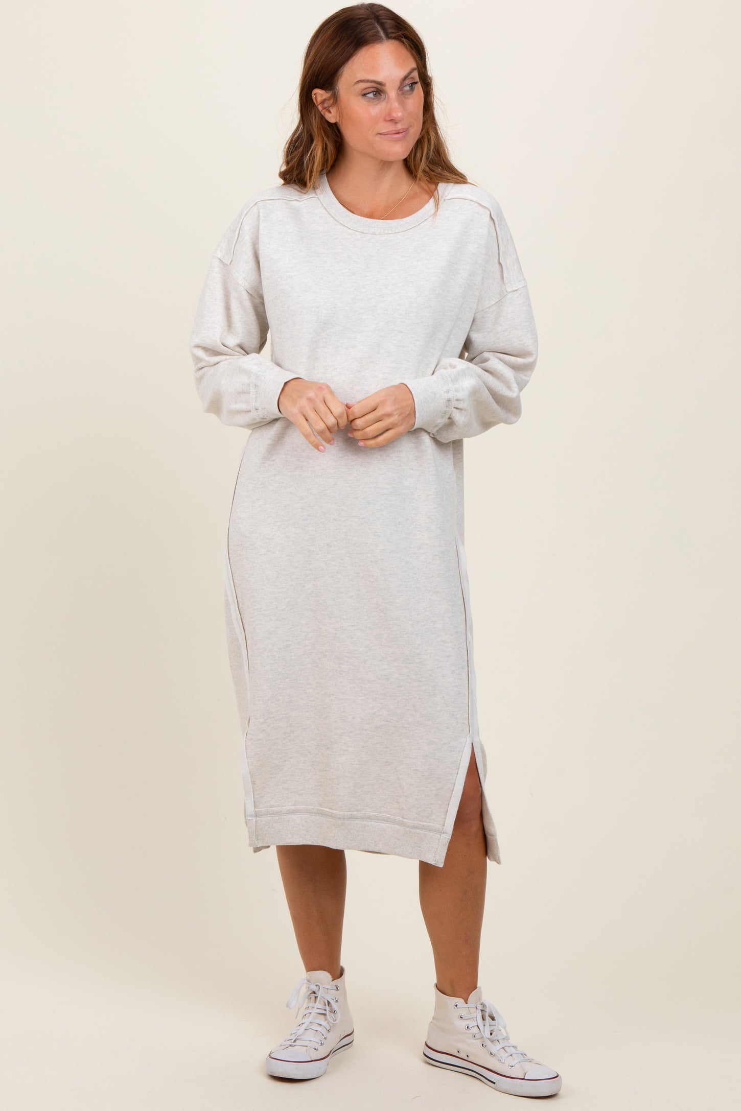 sweatshirt midi dress Women's Hooded Sweatshirt Midi Dress - Rose Gold | S/M