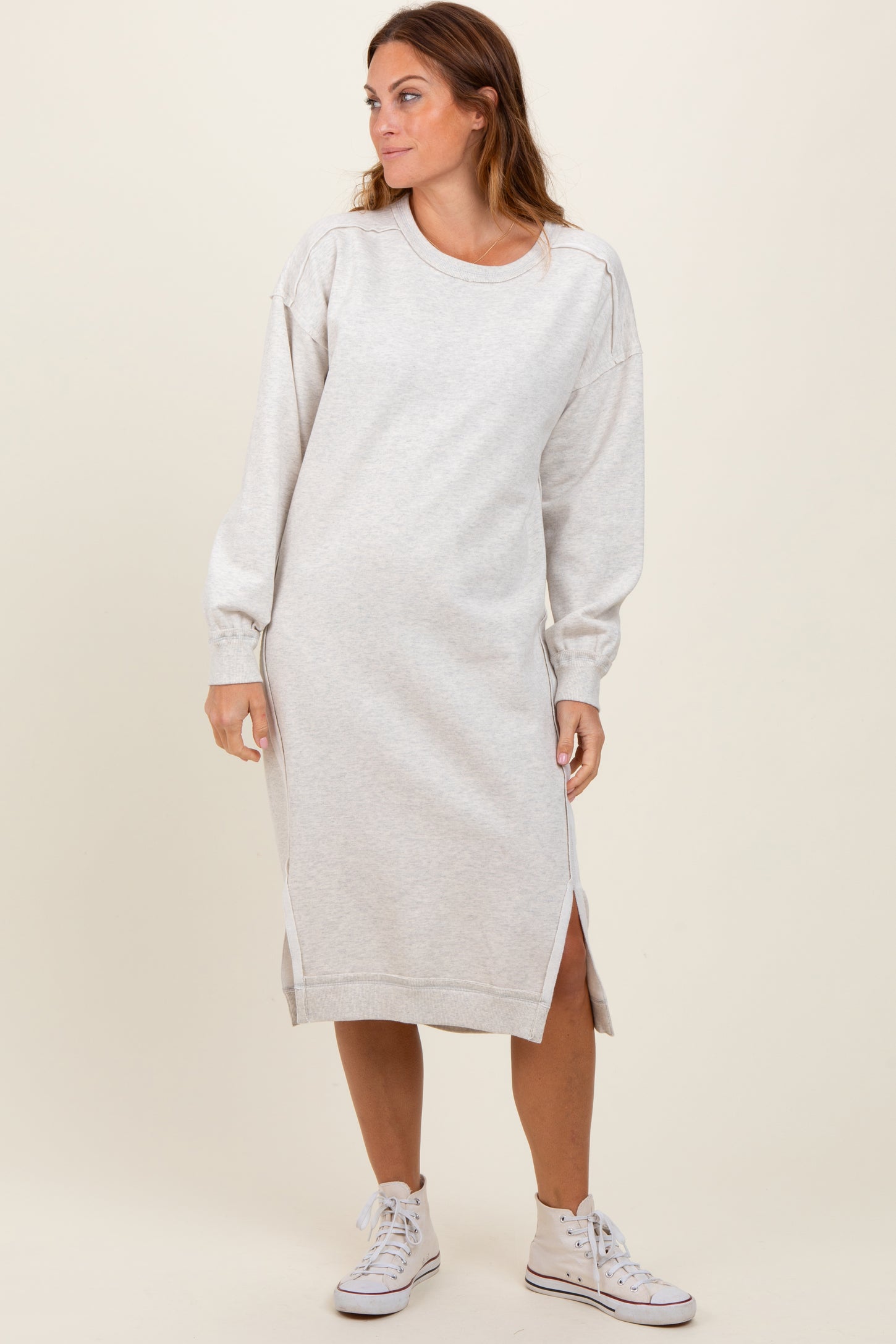 Heather Beige Sweatshirt Midi Dress – PinkBlush