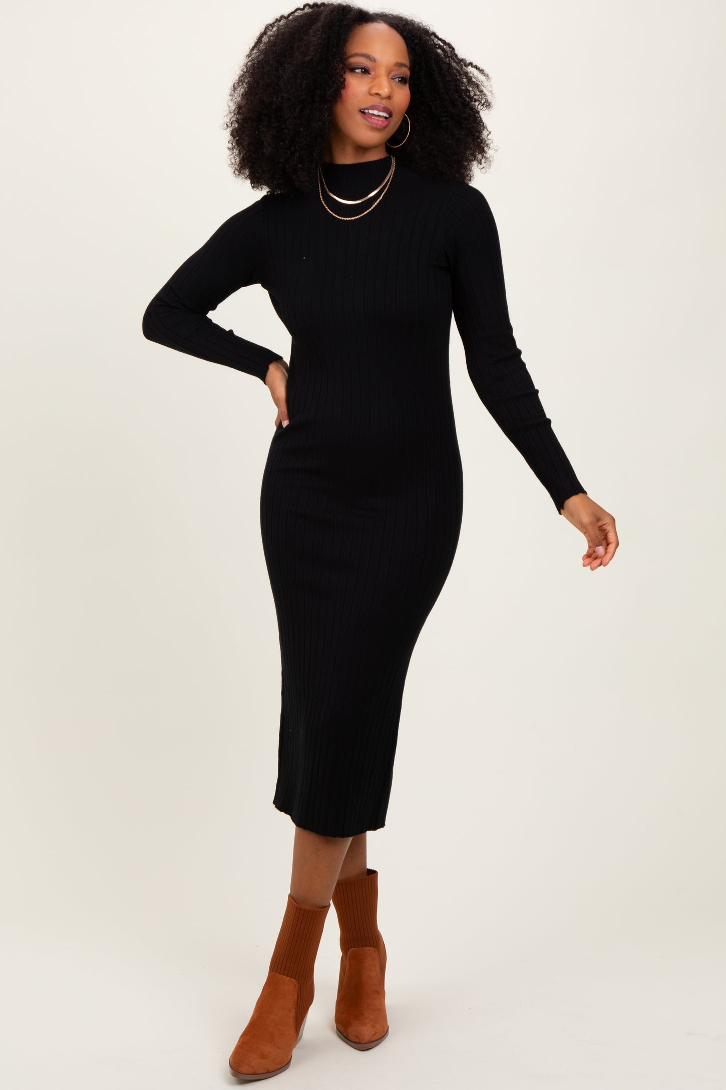 mock neck bodycon sweater dress Silky Soft Mock Neck Elbow Sleeve Mini Sweater Dress