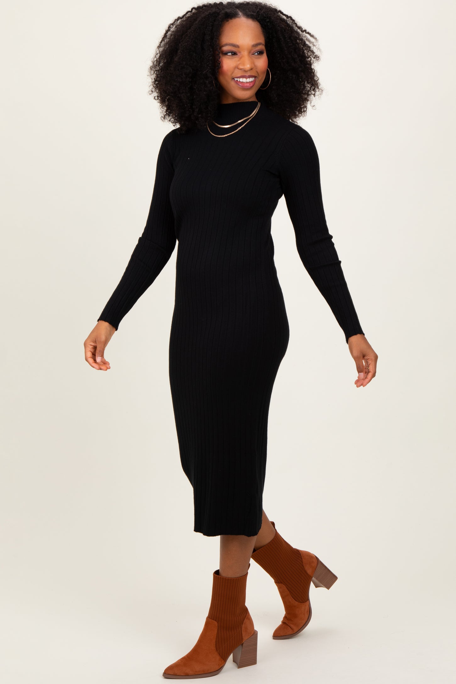 Black Mock Neck Ribbed Sweater Dress PinkBlush Black Mock Neck Ribbed Sweater Dress PinkBlush