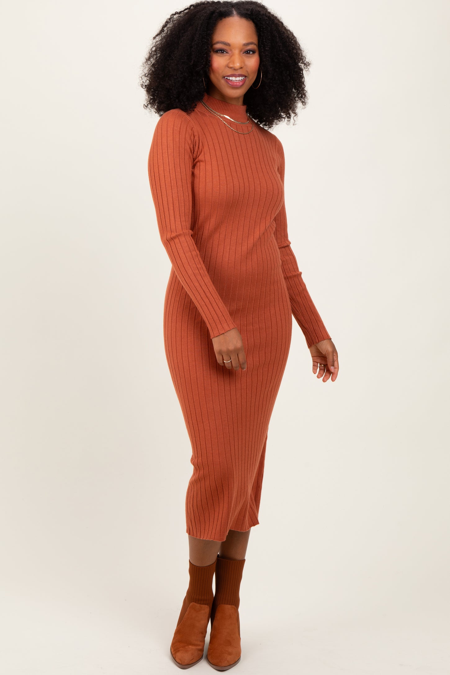 Rust Mock Neck Ribbed Maternity Sweater Dress Rust Mock Neck Ribbed Maternity Sweater Dress