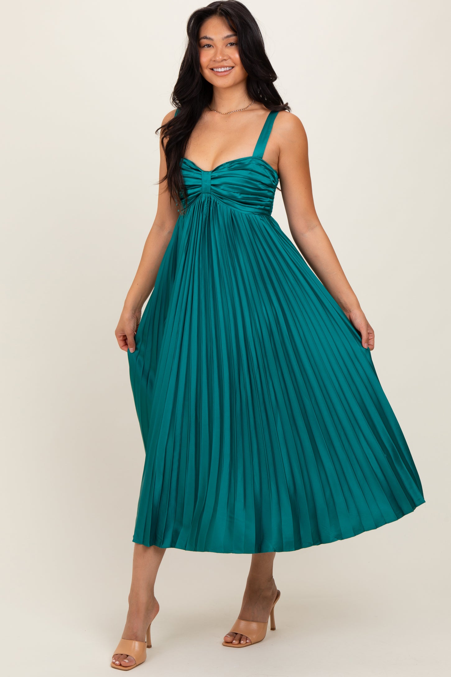 teal pleated midi dress ASOS Design - Midi Dress - Women - Polyester/Elastomultiester - 6 US