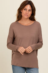 Mocha Drop Shoulder Long Sleeve Top