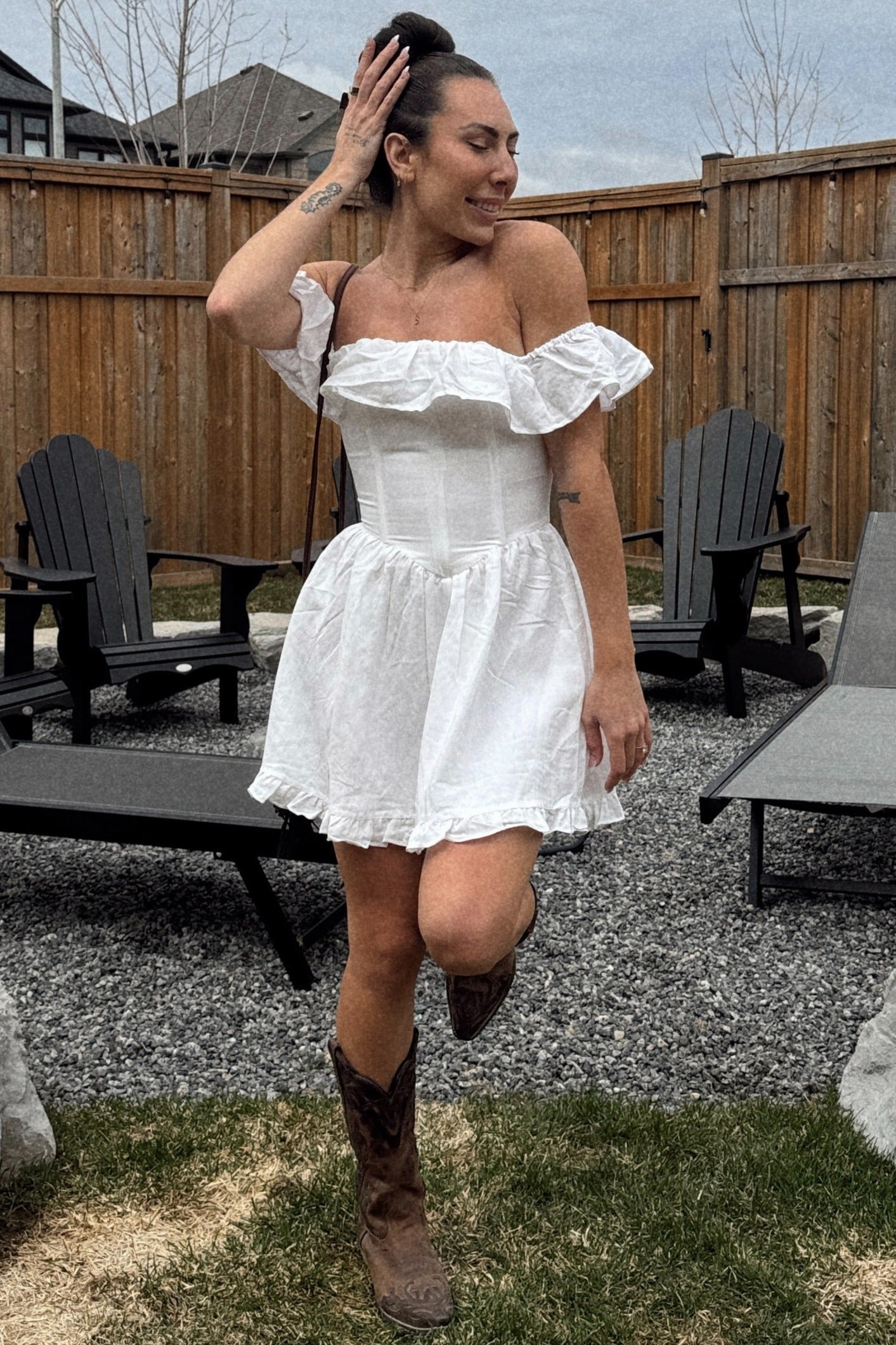 White Ruffle Off Shoulder Drop-Waist Mini Dress PinkBlush White Ruffle Off Shoulder Drop-Waist Mini Dress PinkBlush