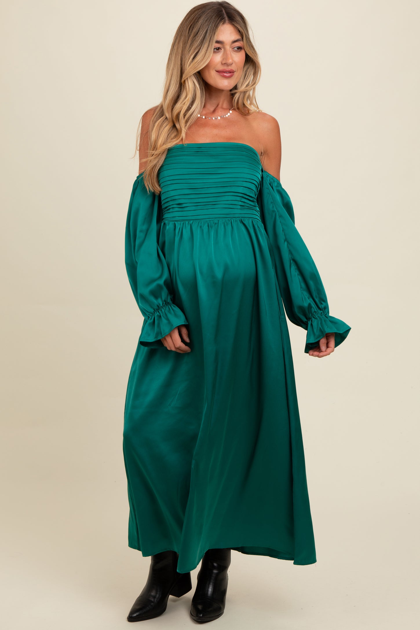emerald green maternity bridesmaid dress Azazie A-Line/Princess V-Neck Floor-Length Stretch Satin Maternity Bridesmaid Dresses