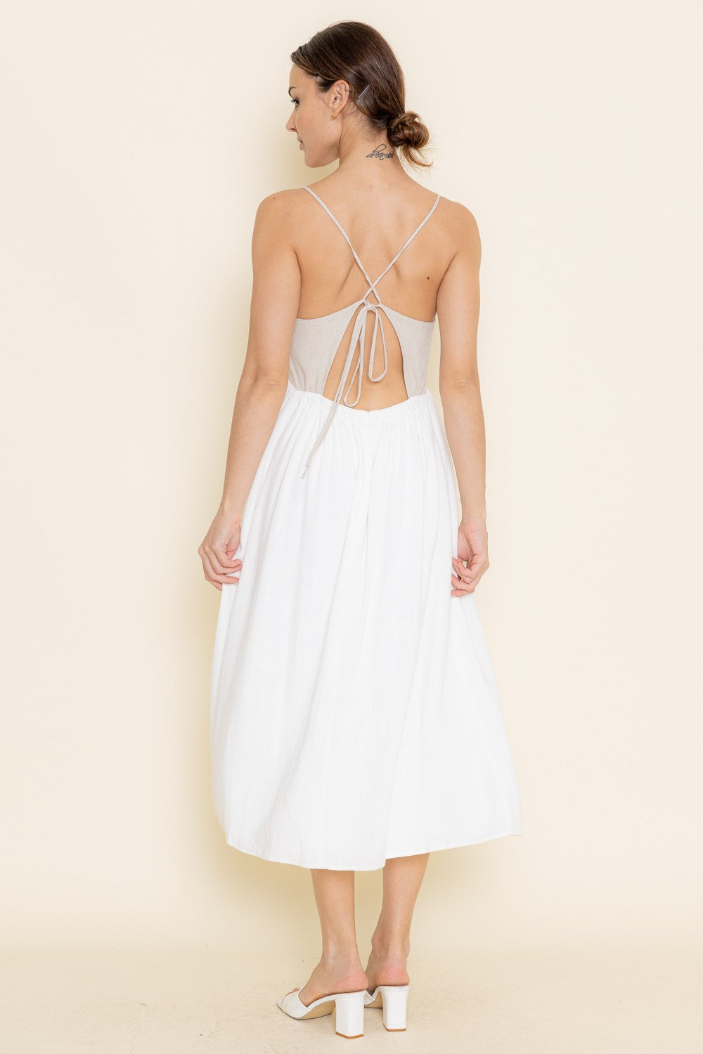 White Taupe Strappy Midi Sundress