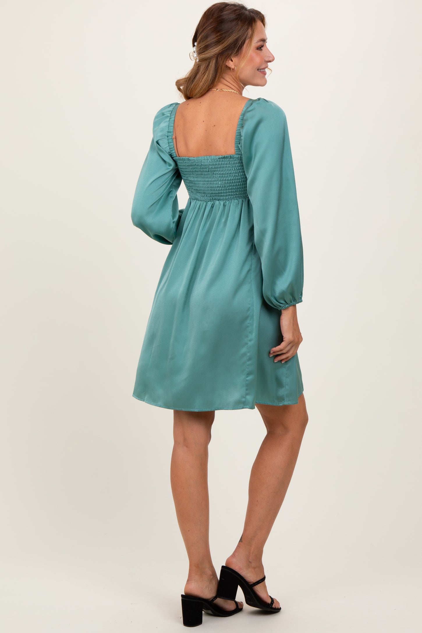 Light Olive Satin Pleated Detail Bodice Dress PinkBlush Light Olive Satin Pleated Detail Bodice Dress PinkBlush