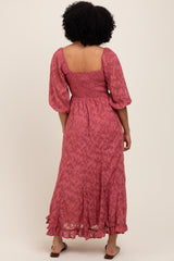 Mauve Textured Overlay Smocked Ruffled Hem Maxi Dress