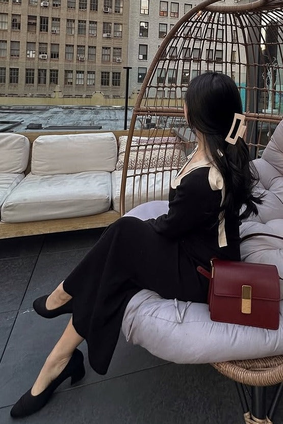 Black Shoulder Bow Detail Maxi Sweater Dress