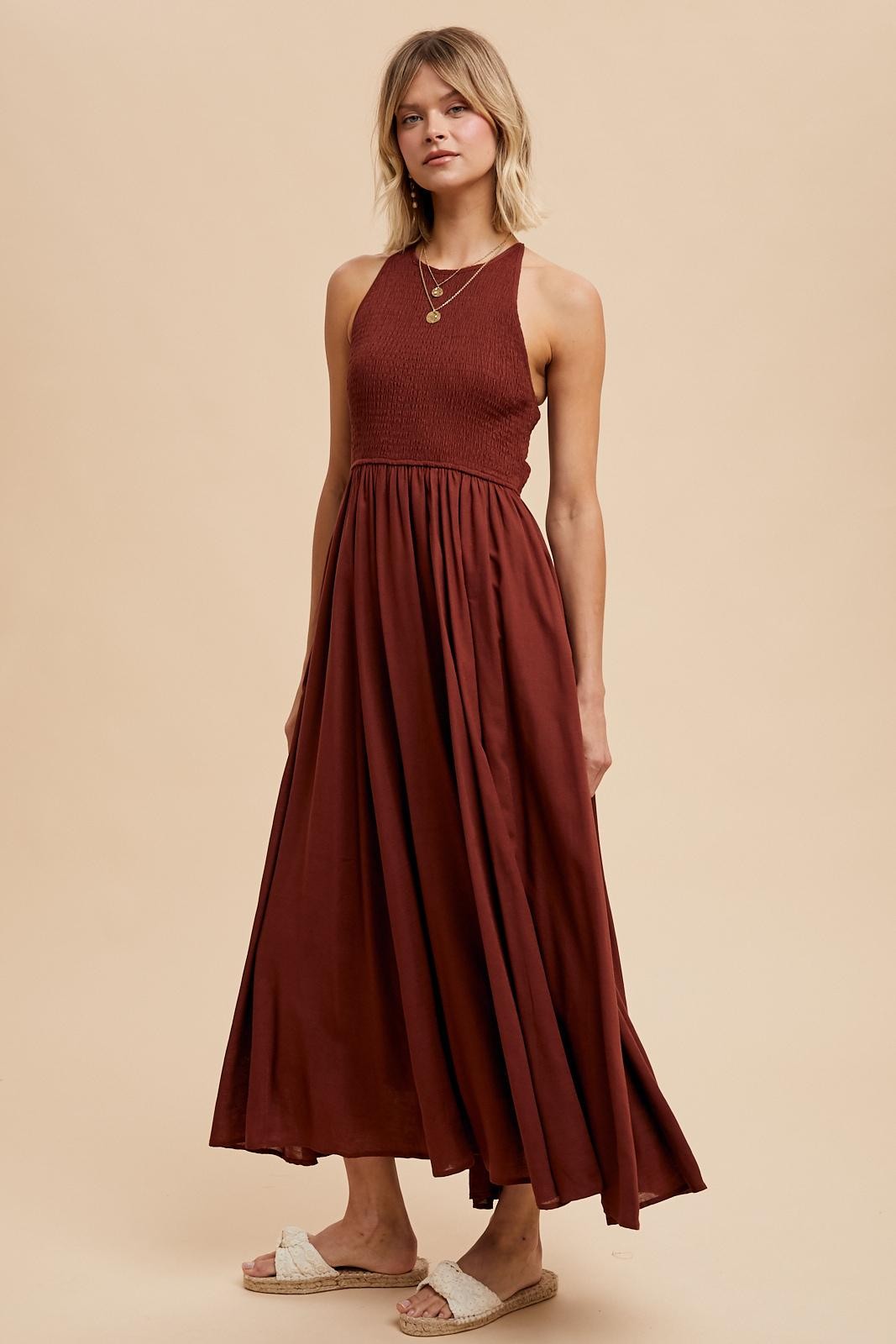 Mocha Smocked Maxi Dress