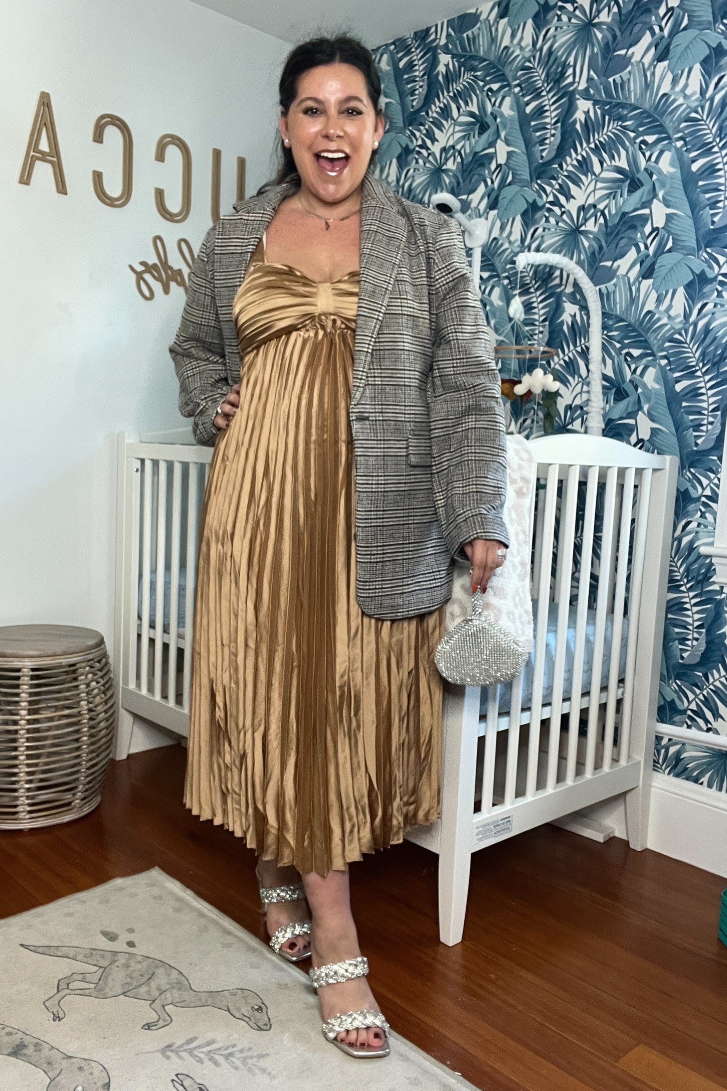 Gold Satin Pleated Sweetheart Maternity Midi Dress – PinkBlush