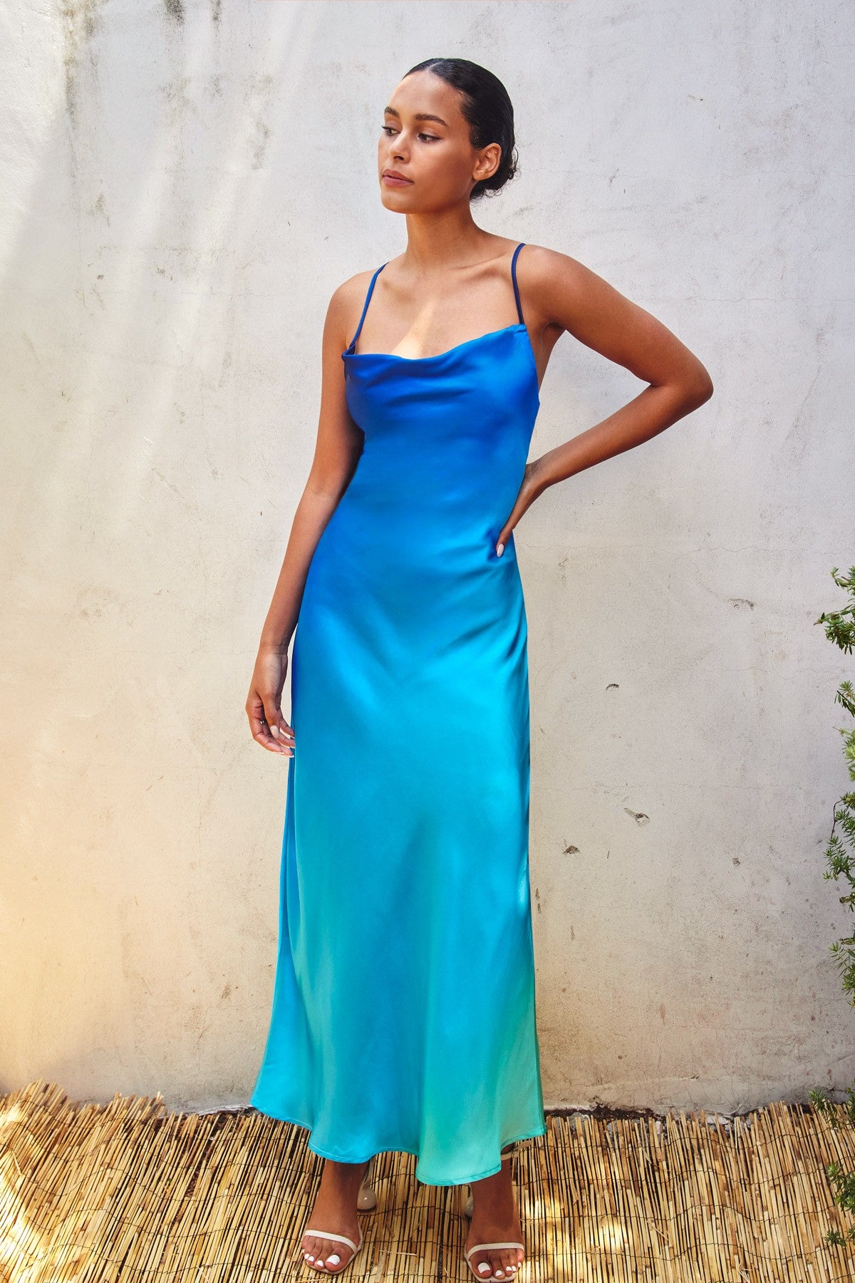 Blue Ombre Criss Cross Back Maxi Dress Blue Ombre Criss Cross Back Maxi Dress