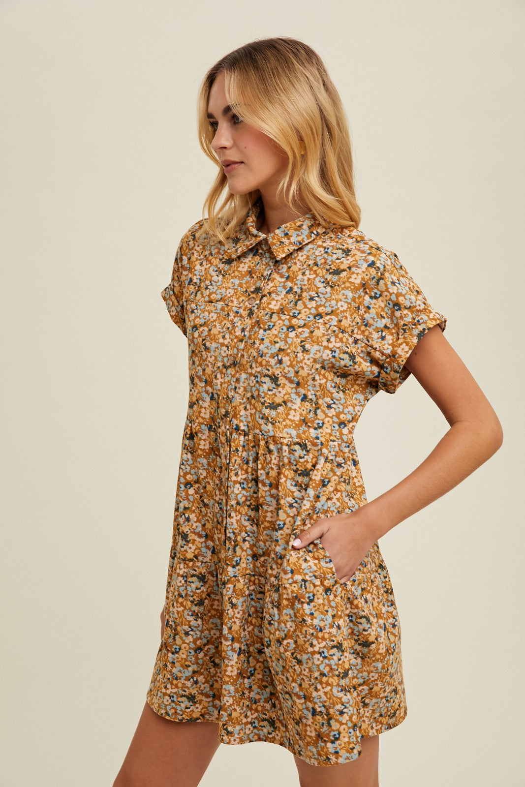 floral print corduroy mini dress Dark Mauve Floral Corduroy Long Sleeve Mini Dress