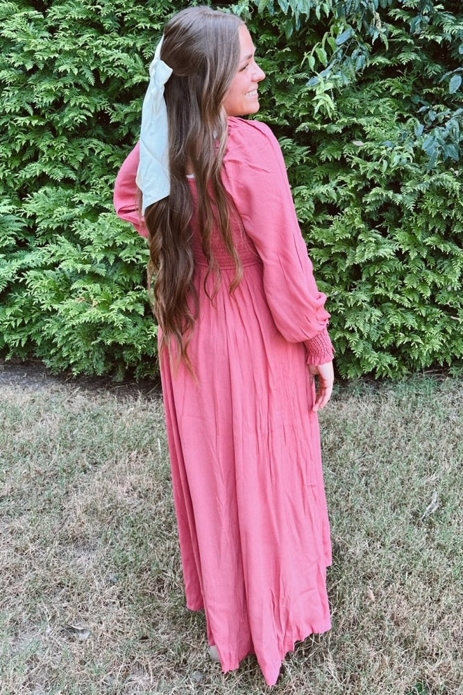 Desert Rose Ruched Bodice Square Neck Maxi Dress PinkBlush Desert Rose Ruched Bodice Square Neck Maxi Dress PinkBlush