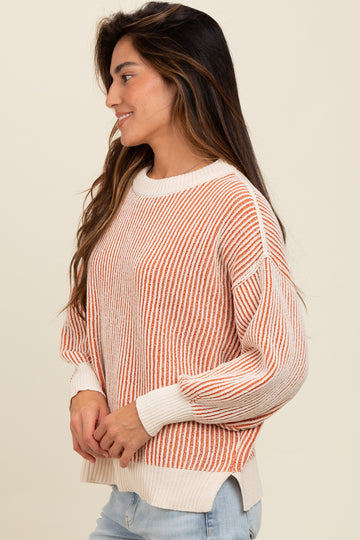 Camel Ribbed Balloon Sleeve Sweater