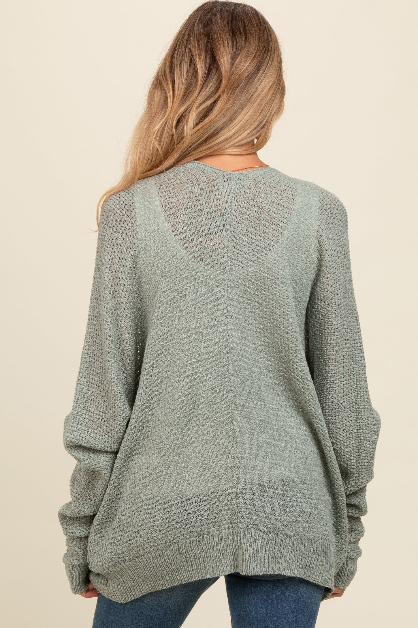 Light Olive Pocketed Open Maternity Cardigan