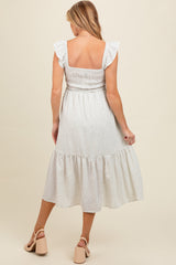 Cream Ruffle Strap Smocked Maternity Mid Dress