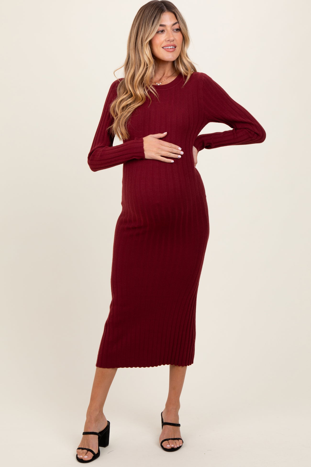 burgundy ribbed midi dress Reiss Willow Rib-Knit Midi Dress