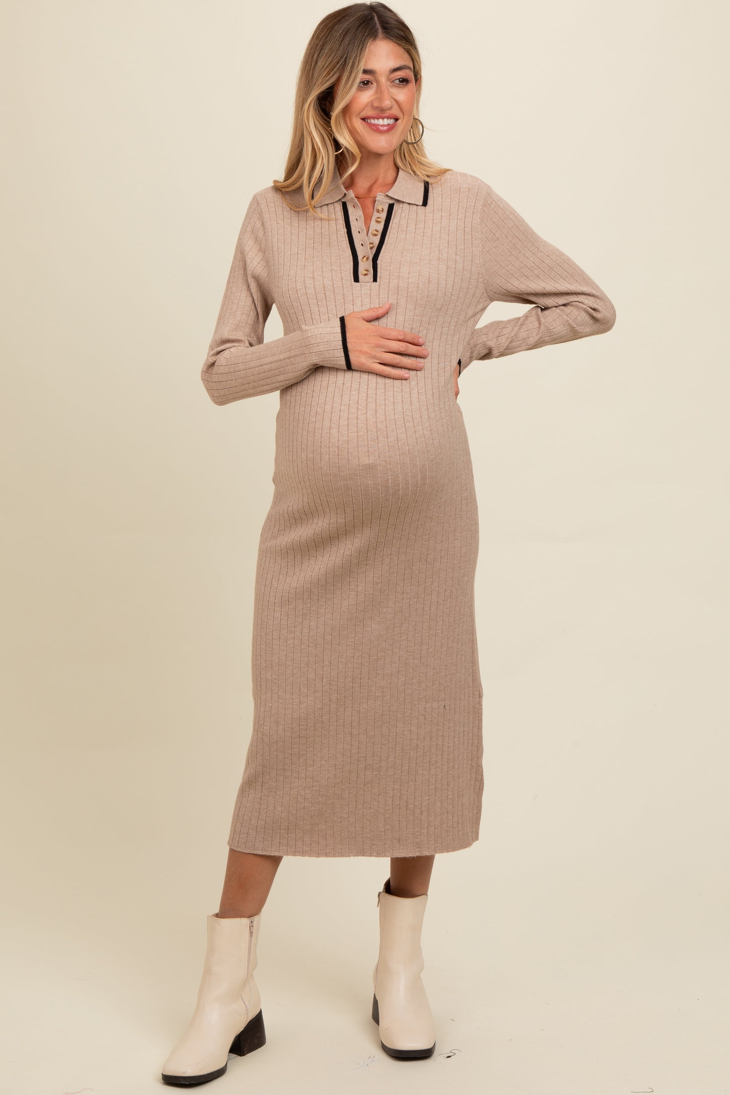 polo midi sweater dress Modenaire Women's Polo Collar Short Sleeve Sweater Midi Dress