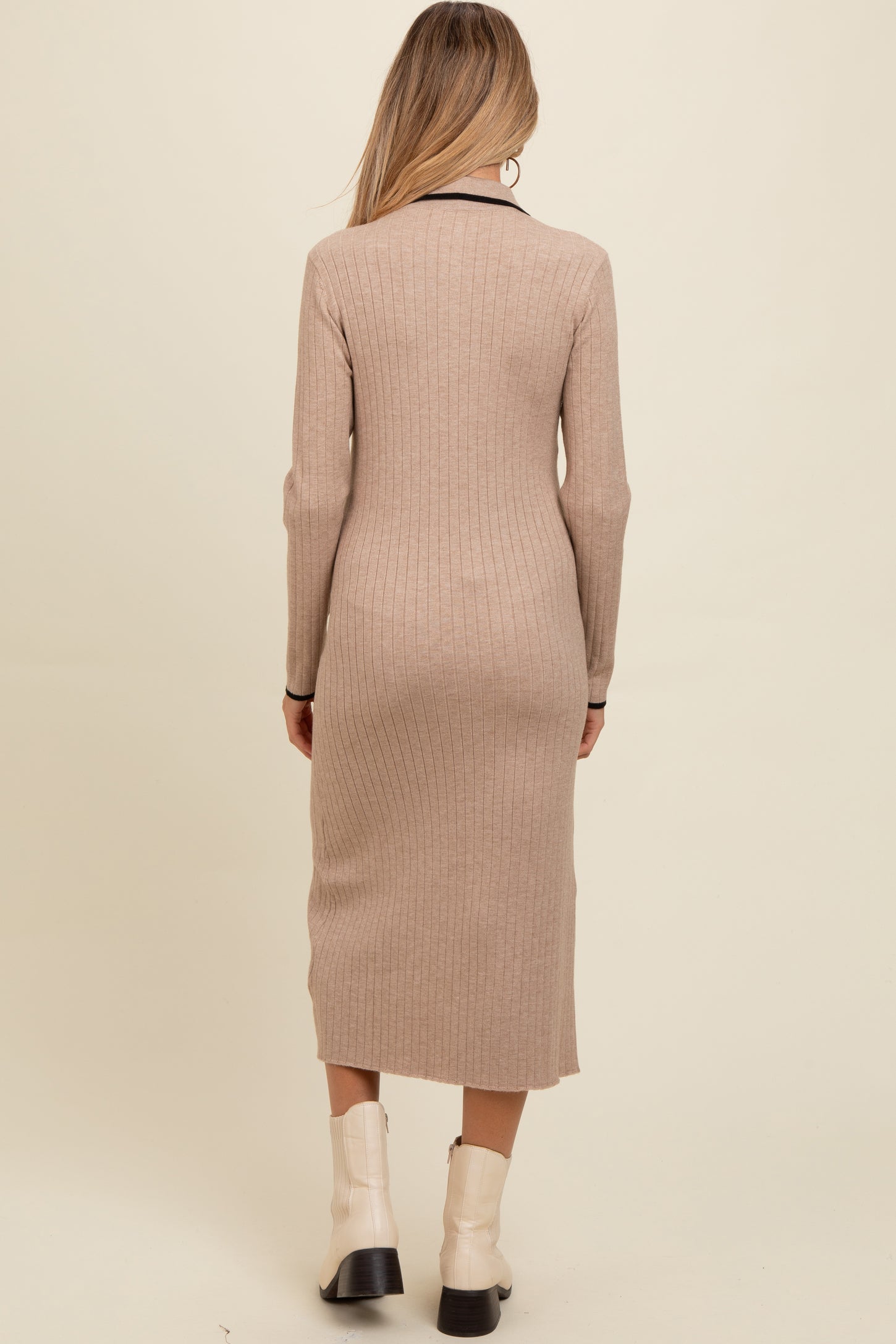 ribbed polo midi sweater dress Women's Midi Knitted Dress Ribbed Ruffled A-Line Sweater Polo Dresses