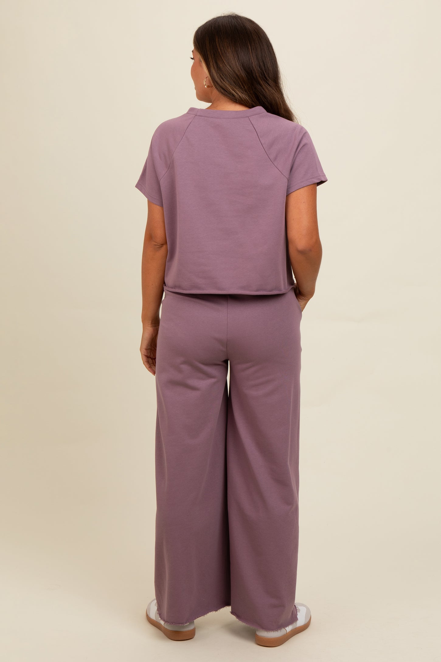 Mauve Basic Tee And Wide Leg Pant Maternity Set
