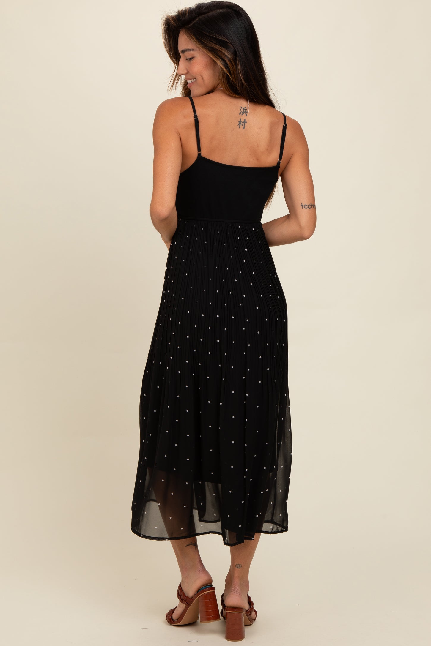 polka dot mesh maxi dress Black Polka Dot Pleated Mesh Overlay Maxi Dress – PinkBlush