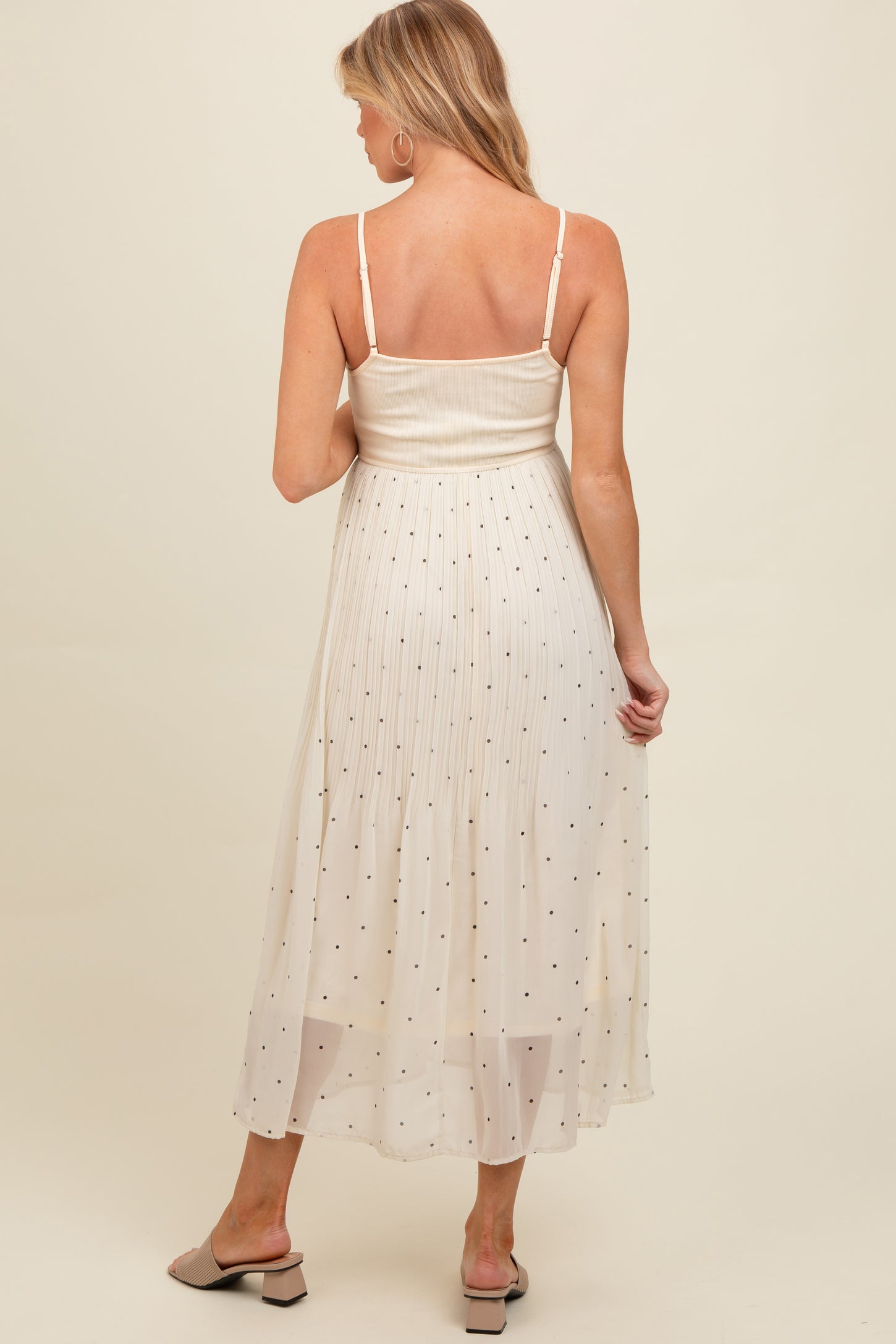 Cream Polka Dot Pleated Mesh Overlay Maternity Maxi Dress PinkBlush Cream Polka Dot Pleated Mesh Overlay Maternity Maxi Dress PinkBlush