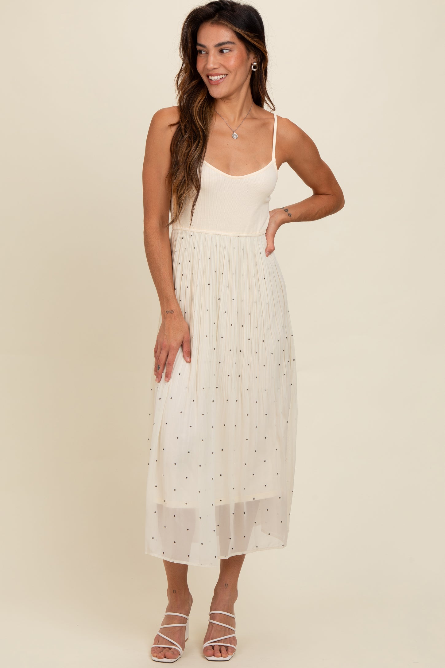 Cream Polka Dot Pleated Mesh Overlay Maternity Maxi Dress PinkBlush Cream Polka Dot Pleated Mesh Overlay Maternity Maxi Dress PinkBlush