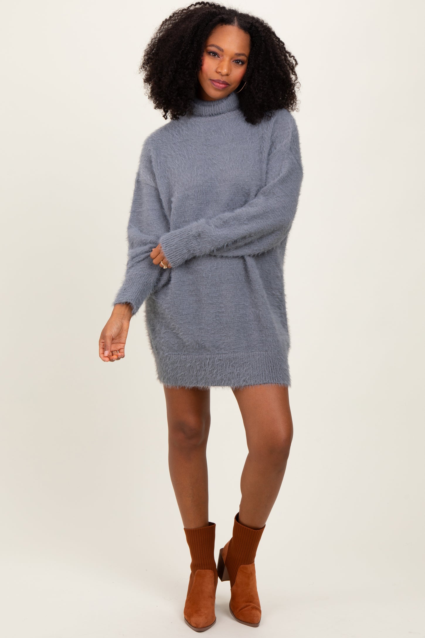Cream Fuzzy Knit Turtleneck Sweater Mini Dress PinkBlush Cream Fuzzy Knit Turtleneck Sweater Mini Dress PinkBlush