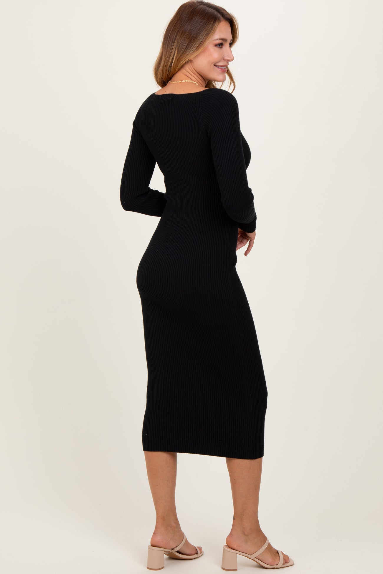 Black Deep V-Neck Midi Sweater Dress – PinkBlush Black Deep V-Neck Midi Sweater Dress – PinkBlush