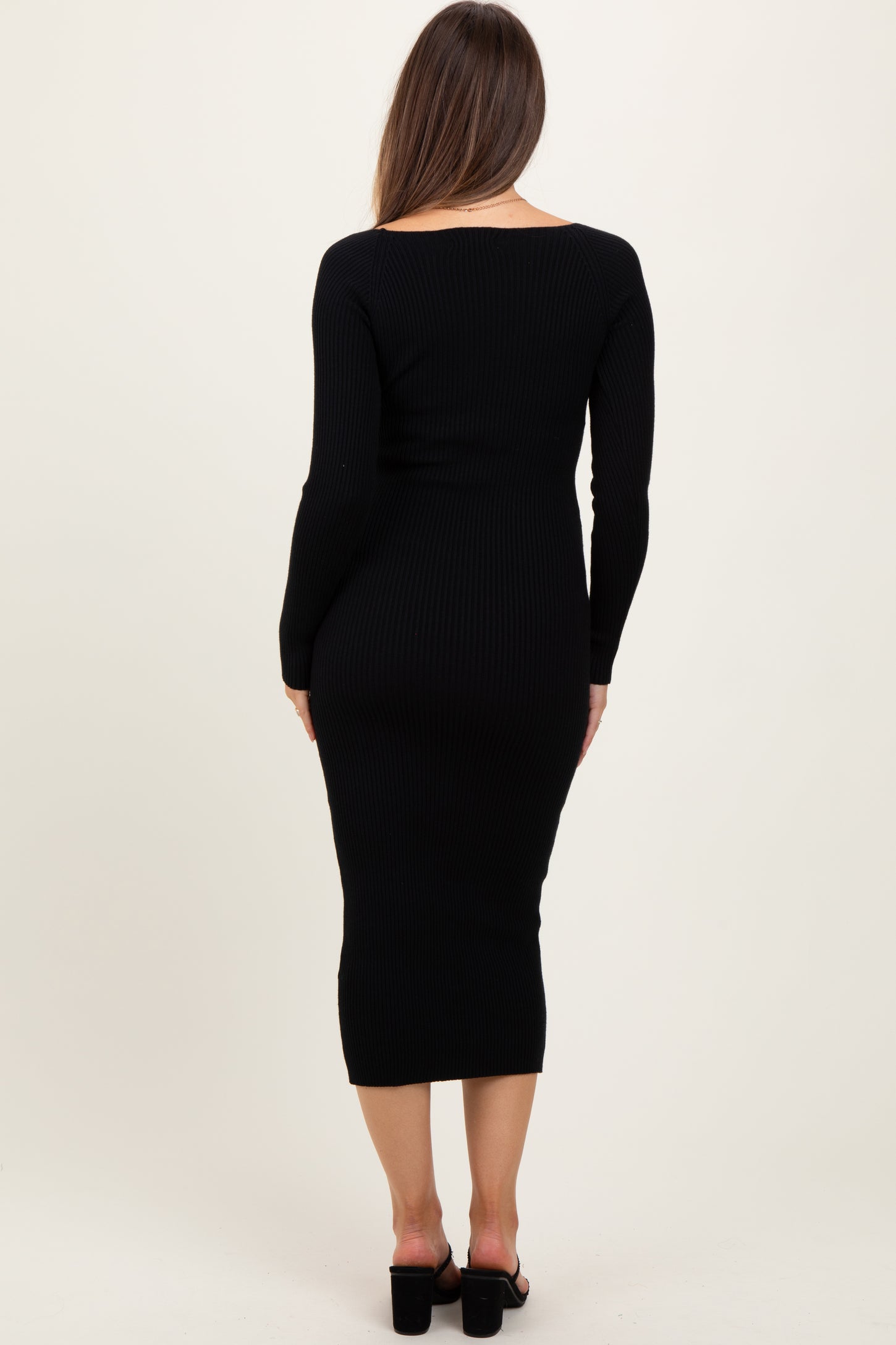 deep v knit dress ASTR the Label | Glenda V-neck Maxi Sweater Dress in Dark Brown