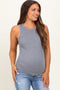 Grey Crew Neck Ribbed Knit Tank Top