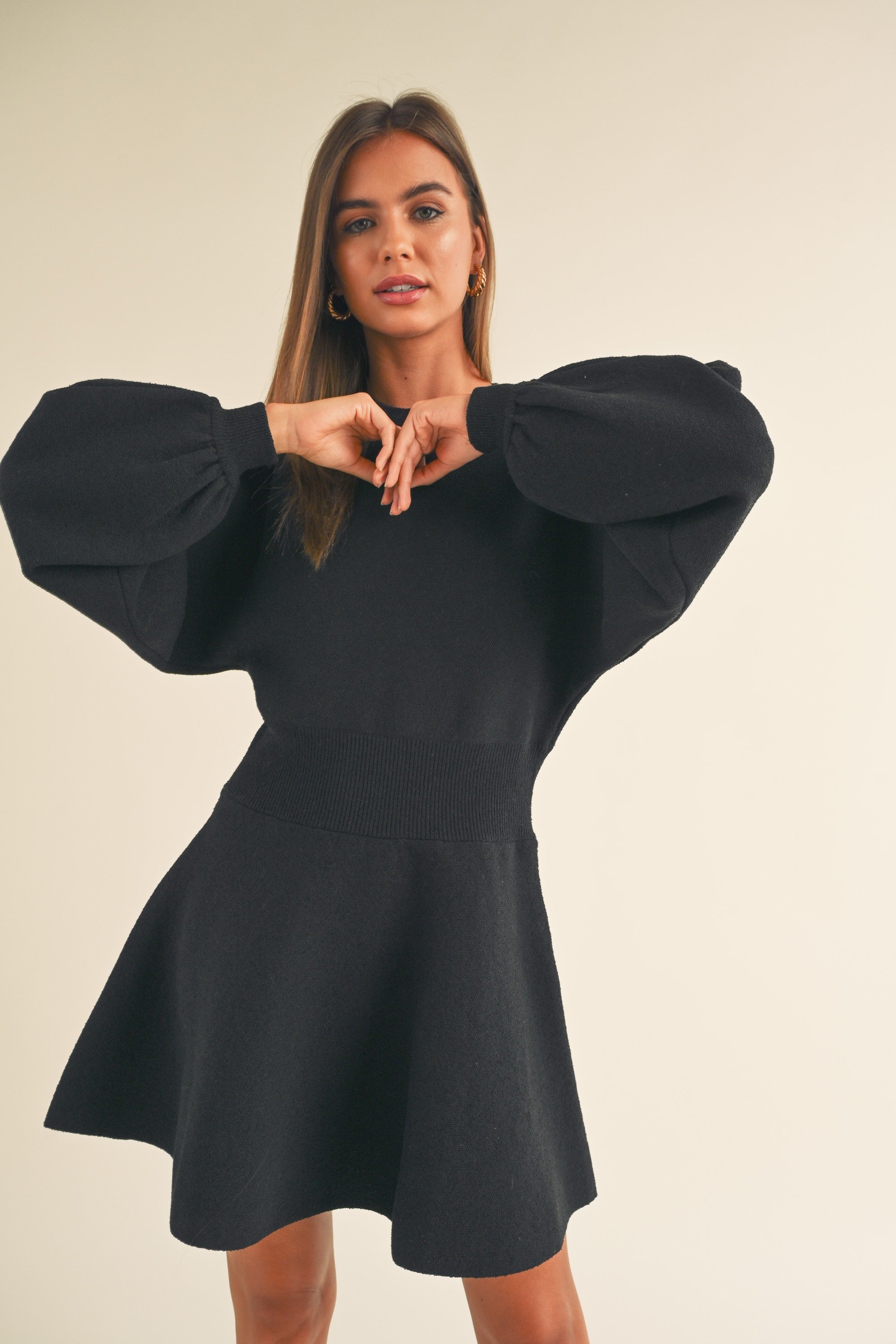 Black Ballon Sleeve Sweater Dress – PinkBlush