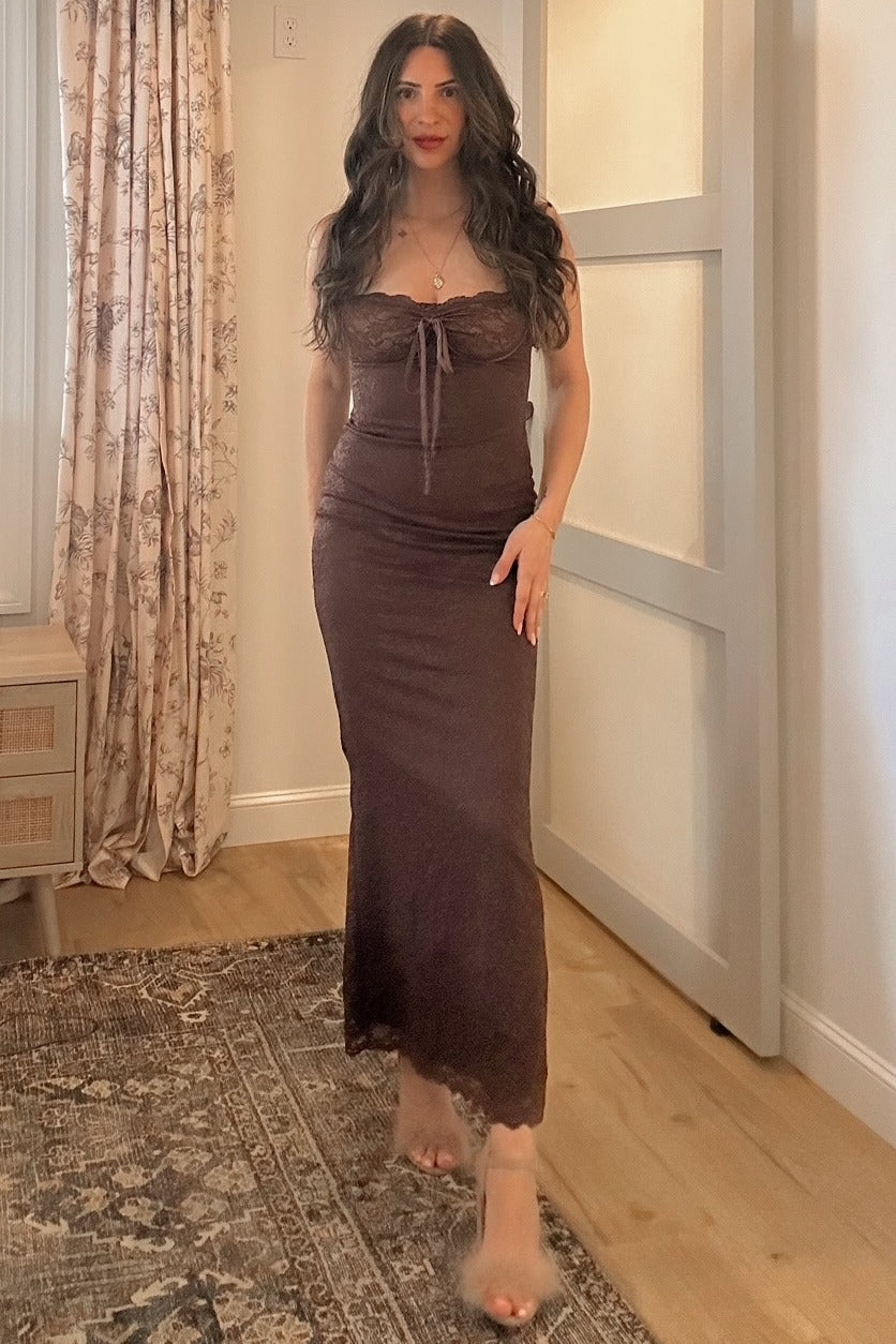 Chocolate Brown Floral Embroidered Lace Maxi Dress PinkBlush Chocolate Brown Floral Embroidered Lace Maxi Dress PinkBlush