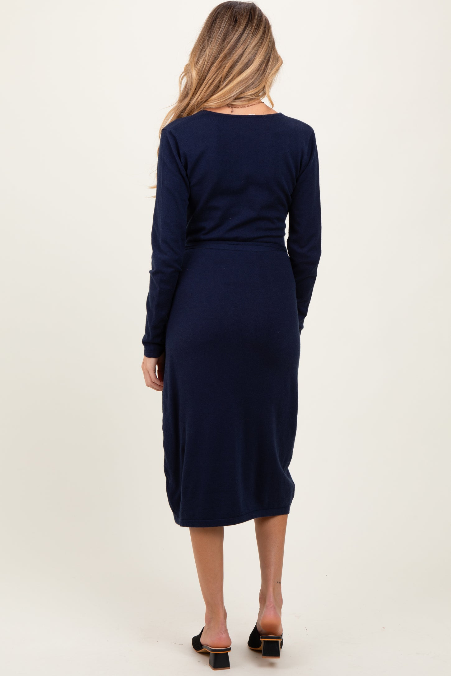 Navy Blue Knit Long Sleeve Wrap Maternity Midi Dress PinkBlush Navy Blue Knit Long Sleeve Wrap Maternity Midi Dress PinkBlush