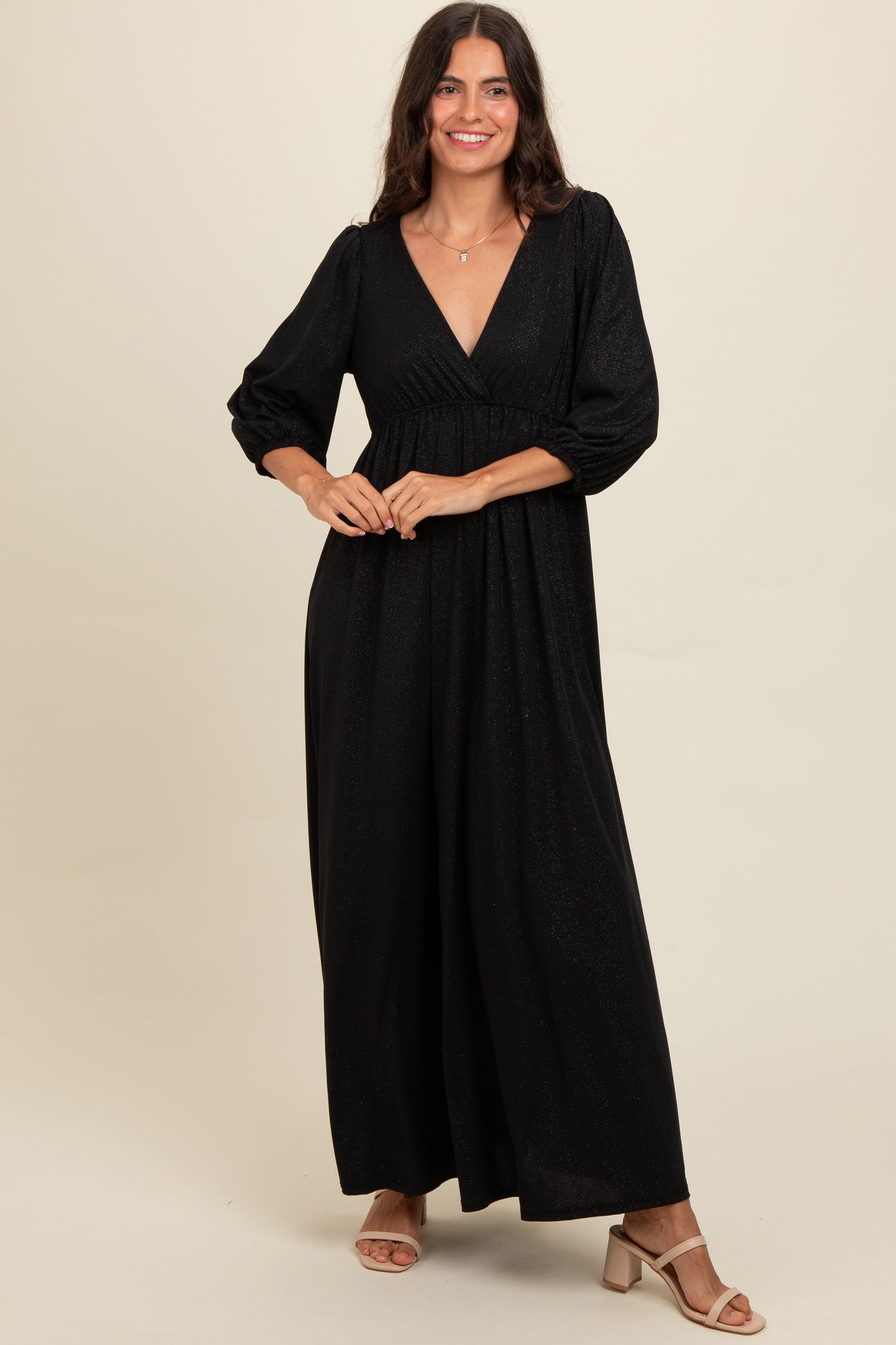 Black Glitter V-Neck Maternity Maxi Dress PinkBlush Black Glitter V-Neck Maternity Maxi Dress PinkBlush