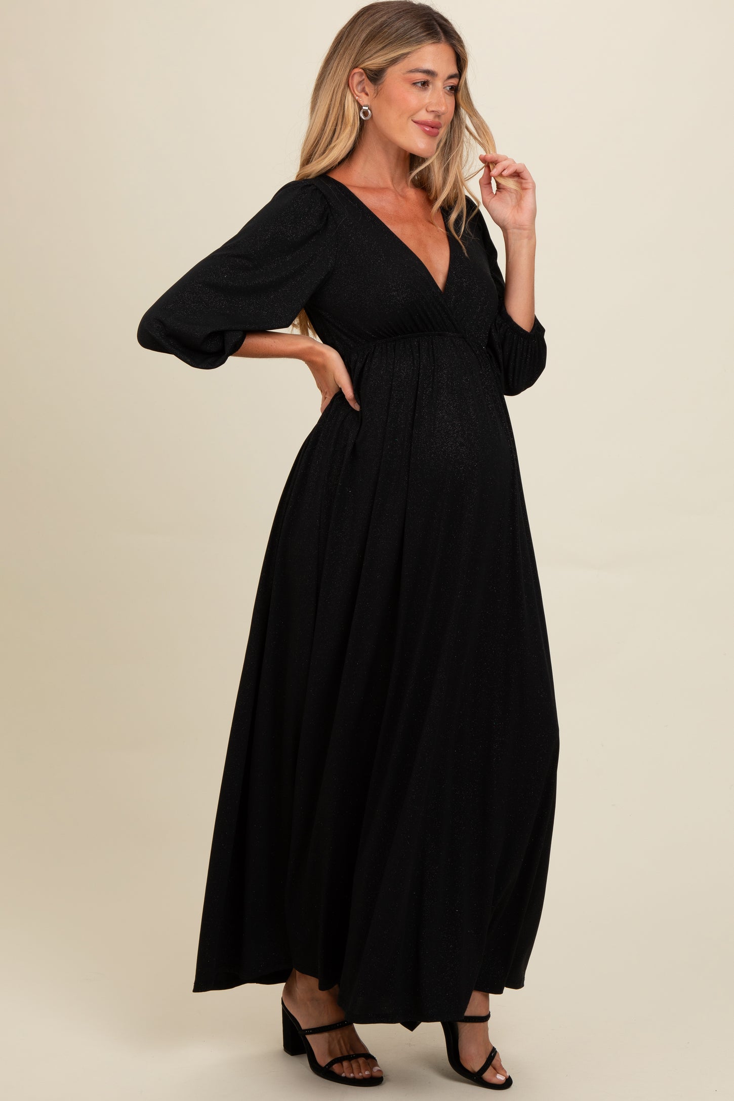 Black Glitter V-Neck Maternity Maxi Dress PinkBlush Black Glitter V-Neck Maternity Maxi Dress PinkBlush