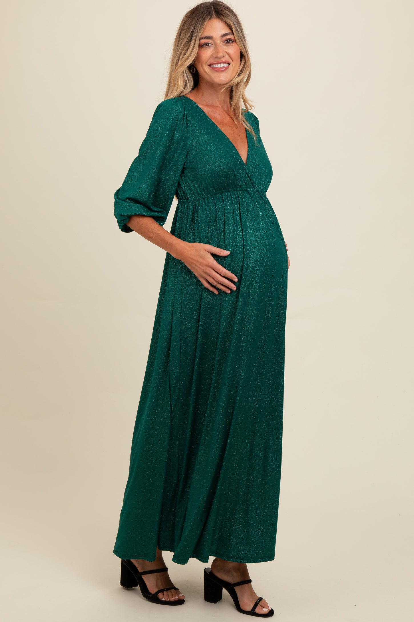 glitter maternity dress Pinkblush Pink Sequin Short Sleeve Maternity Maxi Dress Medium