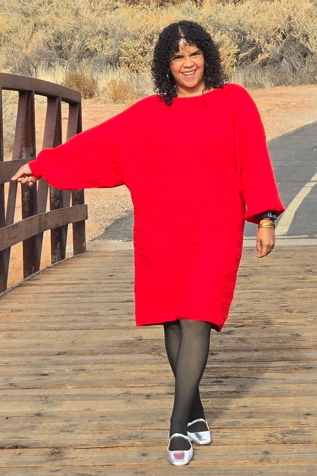 Red Cable Knit Dolman Sleeve Sweater Mini Dress